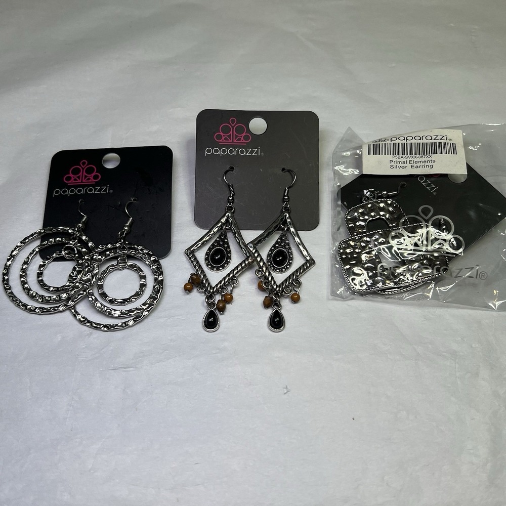 Paparazzi Jewelry Lot of 3 New Earrings Primal Elements Hammered Silver